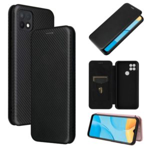 For OPPO A15 Carbon Fiber Texture Horizontal Flip TPU + PC + PU Leather Case with Card Slot(Black) (OEM)