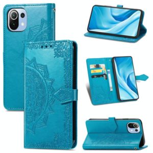 Halfway Mandala Embossing Pattern Horizontal Flip Leather Case with Holder & Card Slots & Wallet & Lanyard For Xiaomi 11 Lite(Blue) (OEM)