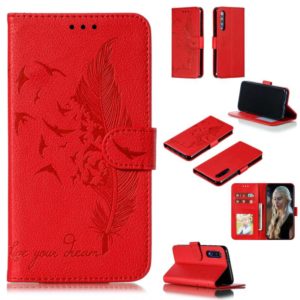 Feather Pattern Litchi Texture Horizontal Flip Leather Case with Wallet & Holder & Card Slots For Xiaomi Mi 9 SE(Red) (OEM)