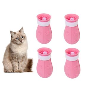 2 Sets Multi-Function Washing Cat Foot Set Cat Taking Bath Cutting Nail Anti-Grasping Silicone Shoes(Second Generation Pink) (OEM)