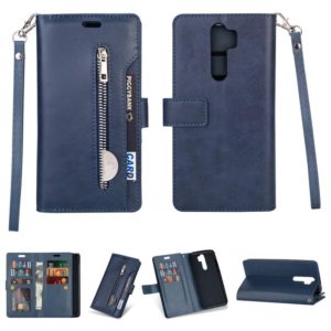 For Xiaomi Redmi Note 8 Pro Multifunctional Zipper Horizontal Flip Leather Case with Holder & Wallet & 9 Card Slots & Lanyard(Blue) (OEM)