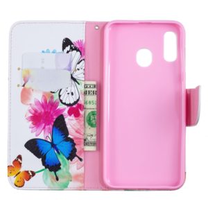 Colored Drawing Pattern Horizontal Flip Leather Case for Samsung Galaxy A20&A30,with Holder & Card Slots & Wallet(Two Butterflies) (OEM)