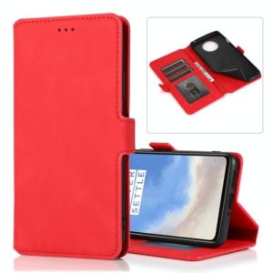 For OnePlus 7T Retro Magnetic Closing Clasp Horizontal Flip Leather Case with Holder & Card Slots & Photo Frame & Wallet(Red) (OEM)
