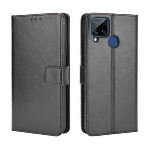 For OPPO Realme C15 Retro Crazy Horse Texture Horizontal Flip Leather Case with Holder & Card Slots & Photo Frame(Black) (OEM)