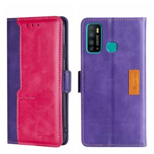 For Infinix Hot 9/Note 7 Lite X655C Contrast Color Side Buckle Leather Phone Case(Purple + Rose Red) (OEM)