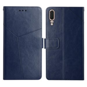 For Huawei P20 Y Stitching Horizontal Flip Leather Phone Case with Holder & Card Slots & Wallet & Photo Frame(Blue) (OEM)