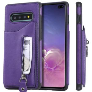 For Galaxy S10 Plus Solid Color Double Buckle Zipper Shockproof Protective Case(Purple) (OEM)