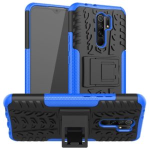 For Xiaomi Redmi 9 Tire Texture Shockproof TPU + PC Protective Case with Holder(Blue) (OEM)