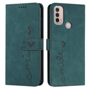 For Motorola Moto E20/E30/E40 Skin Feel Heart Pattern Leather Phone Case(Green) (OEM)