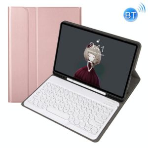 YA102B Detachable Lambskin Texture Round Keycap Bluetooth Keyboard Leather Tablet Case with Pen Slot & Stand For iPad 10.2 (2020) & (2019) / Air 3 10.5 inch / Pro 10.5 inch(Rose Gold) (OEM)