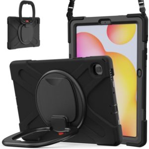 For Samsung Galaxy Tab S6 Lite P610 Silicone + PC Protective Case with Holder & Shoulder Strap(Black) (OEM)