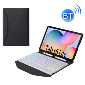 B610S Diamond Texture Triangle Back Holder Splittable Bluetooth Keyboard Leather Tablet Case with Backlight for Samsung Galaxy Tab S6 Lite (White + Black) (OEM)