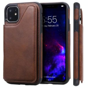 For iPhone 11 Shockproof Calf Texture Protective Case with Holder & Card Slots & Frame(Coffee) (OEM)
