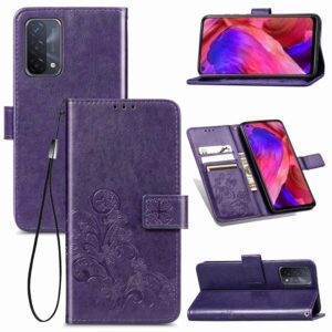 For OPPO A93 5G Four-leaf Clasp Embossed Buckle Mobile Phone Protection Leather Case with Lanyard & Card Slot & Wallet & Bracket Function(Purple) (OEM)