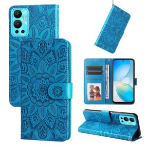 For Infinix Hot 12 Embossed Sunflower Leather Phone Case(Blue) (OEM)