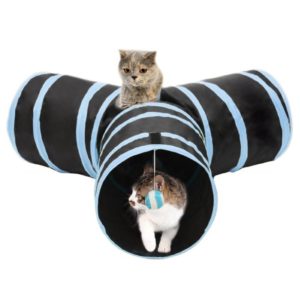 Foldable 3 Exits Exercising Cat Tunnel with A Hanging Ball(Blue) (OEM)