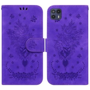 For Motorola Moto G50 5G Butterfly Rose Embossed Leather Phone Case(Purple) (OEM)