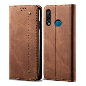 For Huawei P30 Lite Denim Texture Casual Style Horizontal Flip Leather Case with Holder & Card Slots & Wallet(Brown) (OEM)