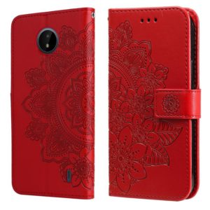 For Nokia C20 / C10 7-petal Flowers Embossing Horizontal Flip Leather Phone Case with Holder & Card Slots(Red) (OEM)