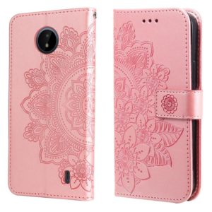 For Nokia C20 / C10 7-petal Flowers Embossing Horizontal Flip Leather Phone Case with Holder & Card Slots(Rose Gold) (OEM)