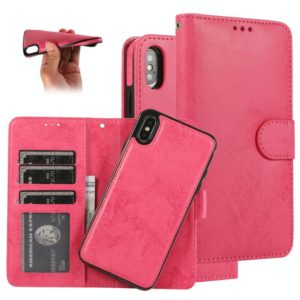 For iPhone XS Max KLT888-2 Retro 2 in 1 Detachable Magnetic Horizontal Flip TPU + PU Leather Case with Holder & Card Slots & Photo Frame & Wallet(Rose Red) (OEM)