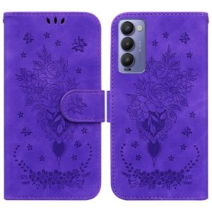 For Tecno Camon 18P Butterfly Rose Embossed Leather Phone Case(Purple) (OEM)