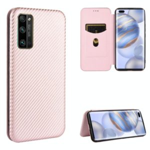 For Huawei Honor 30 Pro Carbon Fiber Texture Horizontal Flip TPU + PC + PU Leather Case with Card Slot(Pink) (OEM)
