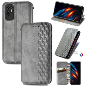 For Tecno Pova 2 Cubic Grid Pressed Horizontal Flip Magnetic Leather Phone Case with Holder & Card Slots & Wallet(Grey) (OEM)
