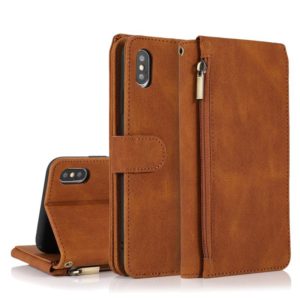 For iPhone XS Max Skin-feel Crazy Horse Texture Zipper Wallet Bag Horizontal Flip Leather Case with Holder & Card Slots & Wallet & Lanyard(Brown) (OEM)