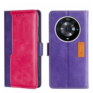 For Honor Magic3 Pro Contrast Color Side Buckle Leather Phone Case(Purple + Rose Red) (OEM)