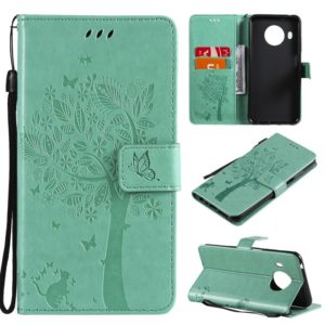 For Nokia X20 Tree & Cat Pattern Pressed Printing Horizontal Flip PU Leather Case with Holder & Card Slots & Wallet & Lanyard(Green) (OEM)