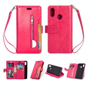 For Huawei P20 lite / Nova 3e Multifunctional Zipper Horizontal Flip Leather Case with Holder & Wallet & 9 Card Slots & Lanyard(Rose Red) (OEM)