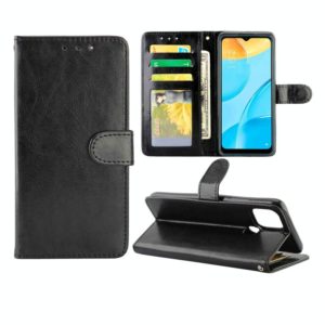 For OPPO A15 Crazy Horse Texture Leather Horizontal Flip Protective Case with Holder & Card Slots & Wallet & Photo Frame(Black) (OEM)
