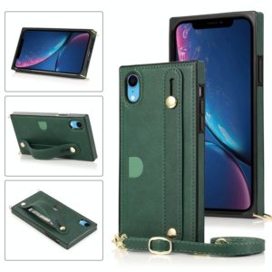 For iPhone XR Wrist Strap PU+TPU Shockproof Protective Case with Crossbody Lanyard & Holder & Card Slot(Green) (OEM)