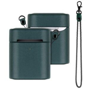 Wireless Earphone Protective Shell Leather Case Split Storage Box For Airpods 2( Green) (OEM)