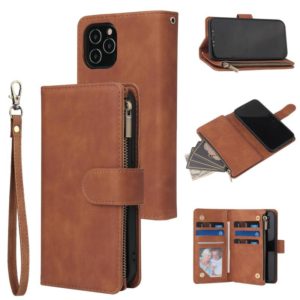 For iPhone 12 mini Multifunctional Retro Frosted Horizontal Flip Leather Case with Card Slot & Holder & Zipper Wallet & Photo Frame & Lanyard(Brown) (OEM)