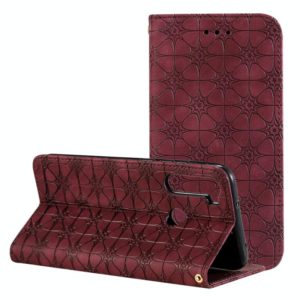 For Xiaomi Redmi Note 8T Lucky Flowers Embossing Pattern Magnetic Horizontal Flip Leather Case with Holder & Card Slots(Wine Red) (OEM)