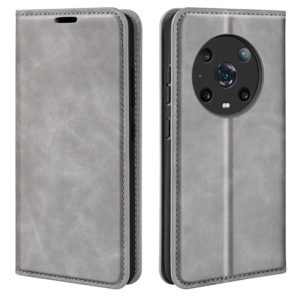 For Honor Magic4 Pro Retro-skin Magnetic Suction Leather Phone Case(Grey) (OEM)