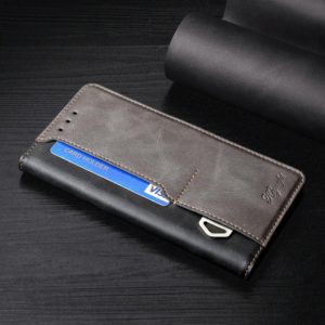 For Motorola Moto E20 / E40 Contrast Color Side Buckle Leather Phone Case(Black + Grey) (OEM)