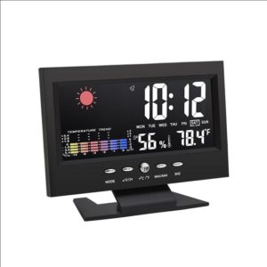 8082T Weather Forecast Clock LED Color Screen Perpetual Calendar Temperature And Humidity Intelligent Voice Control Electronic Alarm Cloc,Specification: Black (OEM)
