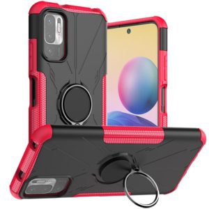 For Xiaomi Redmi Note 10 5G Armor Bear Shockproof PC + TPU Protective Case with Ring Holder(Rose Red) (OEM)