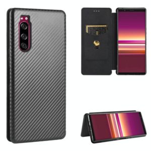For Sony Xperia 5 Carbon Fiber Texture Horizontal Flip TPU + PC + PU Leather Case with Card Slot(Black) (OEM)
