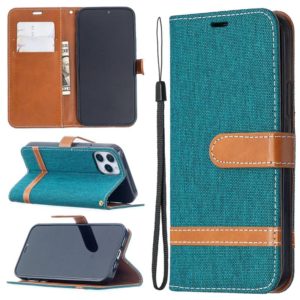For iPhone 12 / 12 Pro Color Matching Denim Texture Horizontal Flip Leather Case with Holder & Card Slots & Wallet & Lanyard(Green) (OEM)