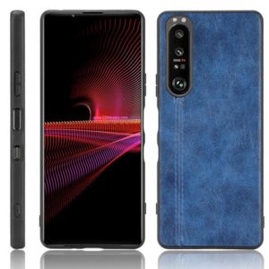 For Sony Xperia 1 III Shockproof Sewing Cow Pattern Skin PC + PU + TPU Case(Blue) (OEM)