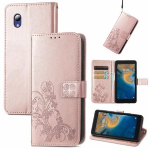 For ZTE Blade A31 Lite Four-leaf Clasp Embossed Leather Case with Lanyard & Card Slot & Wallet & Holder(Rose Gold) (OEM)