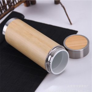 Creative Bamboo Thermos Bottle Stainless Steel Vacuum Flask, Inner gallbladder:Ceramics(360ml) (OEM)