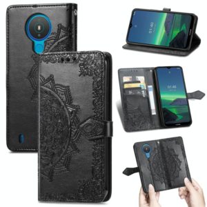 For Nokia 1.4 Mandala Flower Embossed Horizontal Flip Leather Case with Bracket / Card Slot / Wallet / Lanyard(Black) (OEM)