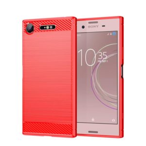 For Sony Xperia XZ1 Brushed Texture Carbon Fiber TPU Phone Case(Red) (OEM)