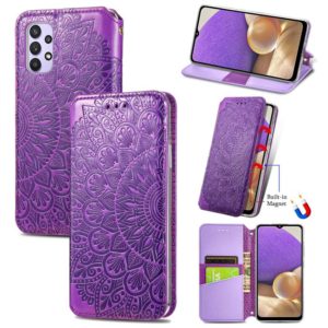 For Samsung Galaxy A32 4G Blooming Mandala Embossed Pattern Magnetic Horizontal Flip Leather Case with Holder & Card Slots & Wallet(Purple) (OEM)