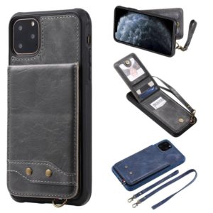 For iPhone 11 Pro Max Vertical Flip Shockproof Leather Protective Case with Long Rope, Support Card Slots & Bracket & Photo Holder & Wallet Function(Gray) (OEM)